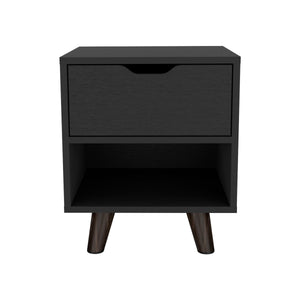 English Elm Crail Nightstand with Spacious Drawer & Open Shelf, Black Engineered Wood, Sturdy Wooden Legs, Modern Design B070P188873