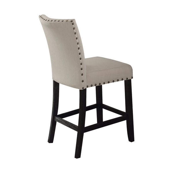 English Elm Beige Parson Counter Height Chair Set of 2 with Nailhead Trim, Padded Linen Seat, Dark Oak Legs B062P209272