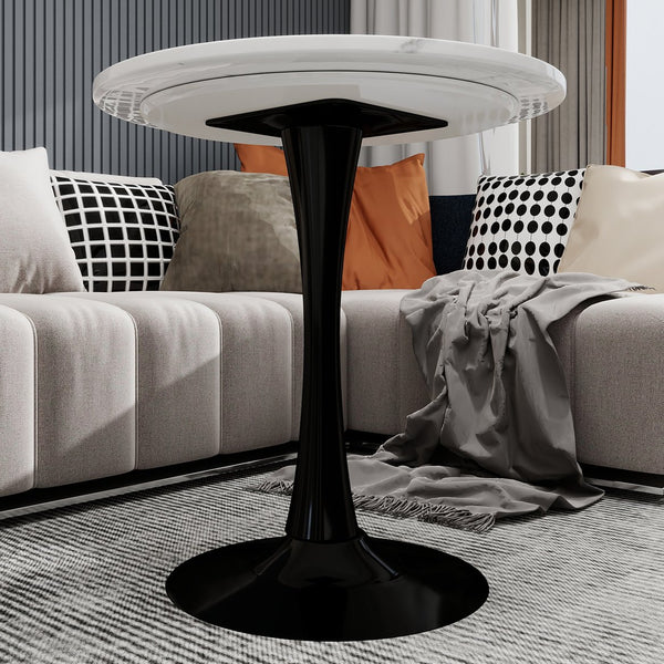 English Elm Marble-Top Round Side Table With Sleek Tapered Base - Modern Minimalist Accent For Any Room W1935P353493