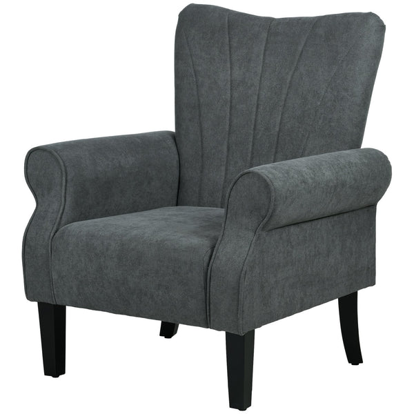 English Elm HOMCOM Mid-Century Fabric Accent Chair with Rolled Arms, Padded Linen Feel Seat, Wood Legs, Dark Gray W2225P229575
