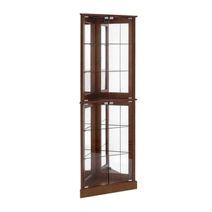 English Elm Walnut Corner Display Cabinet with Mirrored Back Lit Glass Shelves for Living Room W1693P171668