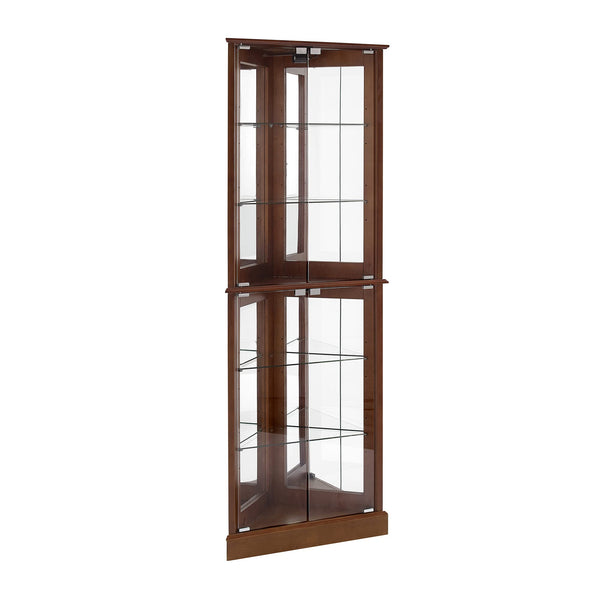 English Elm Walnut Corner Display Cabinet with Mirrored Back Lit Glass Shelves for Living Room W1693P171668