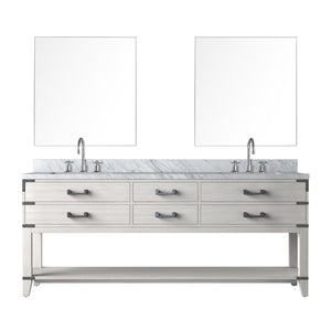 English Elm White Oak Double Bath Vanity Set With Carrara Marble Top, Chrome Faucets, And Matching Mirrors B2731S01908-GIGA