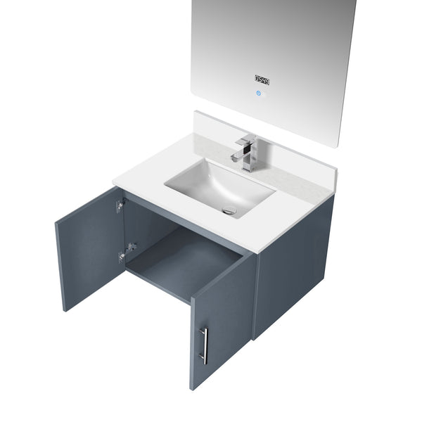 English Elm Dark Grey 30 in. Bath Vanity Set with Cultured Marble Top, Chrome Faucet & 30in LED Mirror, Durable B2731S01305
