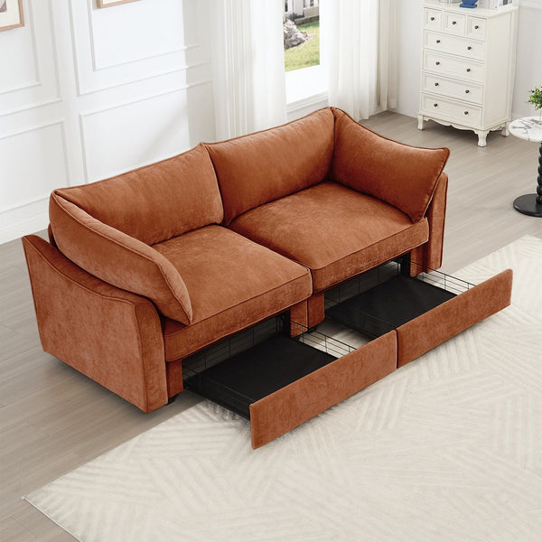 English Elm 2 Seater Sofa With Chic Crescent Armrests, Hidden Storage Drawers, Perfect For Small Spaces! W3041S00202
