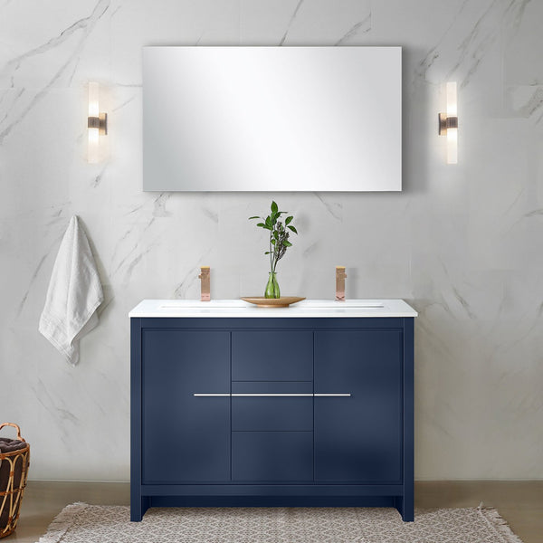 English Elm Navy Blue Double Bath Vanity With Cultured Marble Top & Rose Gold Faucet Set For Elegant Spaces B2731S01708