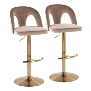 English Elm Adjustable Swivel Barstools Set of 2 White Fabric Padded Seats Chrome Base Taupe B202S01956