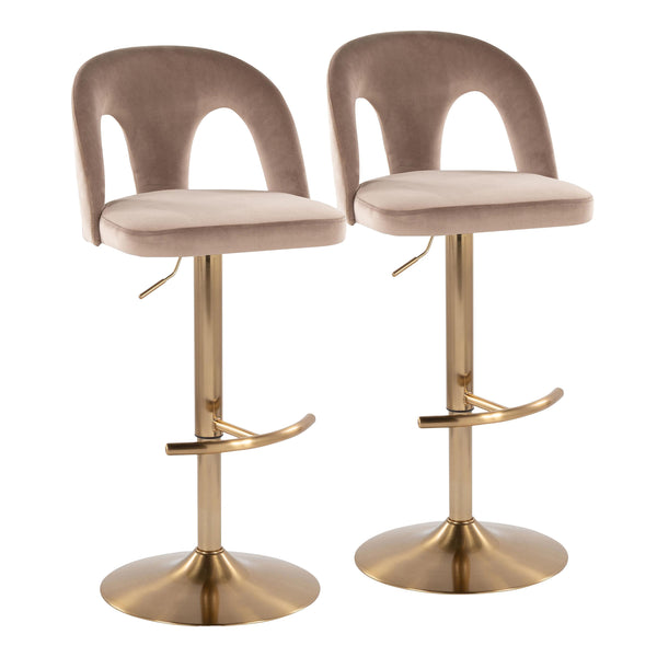 English Elm Adjustable Swivel Barstools Set of 2 White Fabric Padded Seats Chrome Base Taupe B202S01956