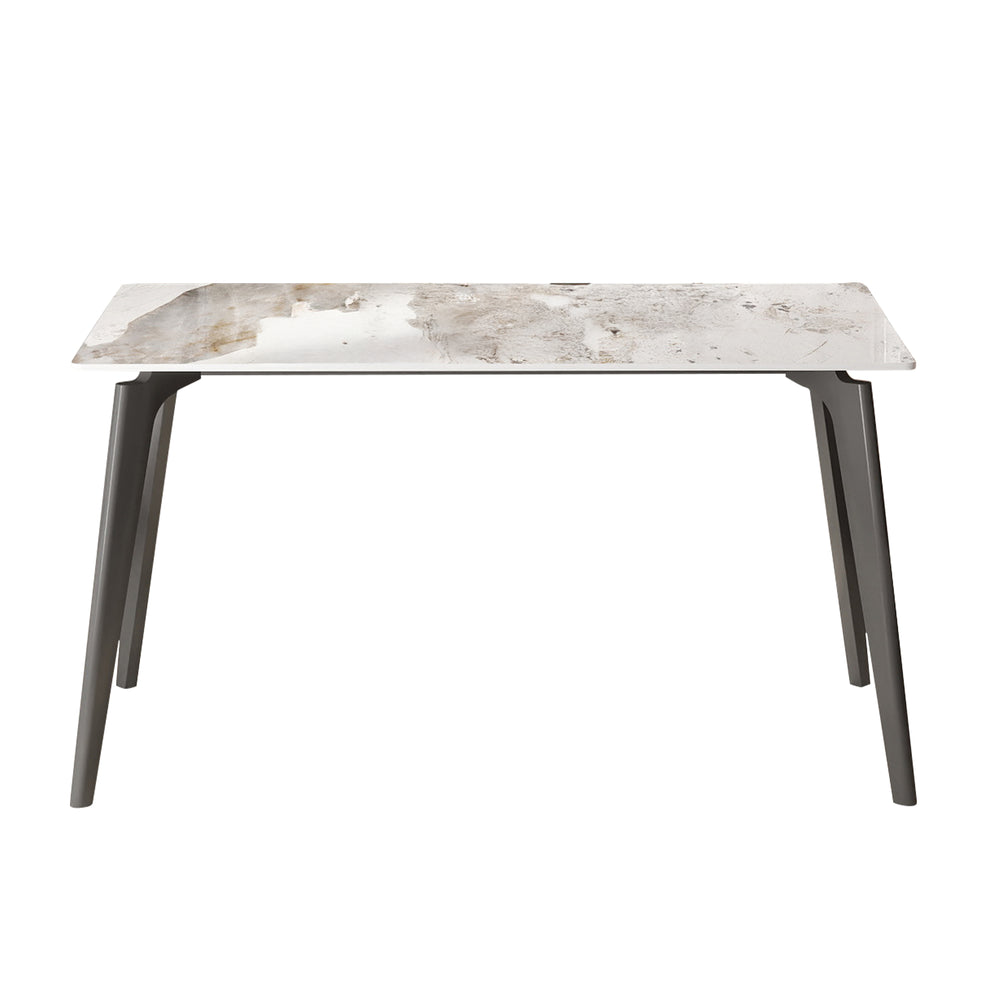 English Elm 55.12" Modern Artificial Stone Dining Table With Dark Grey Metal Legs - Seats 6, Minimalist Style W1535S00520