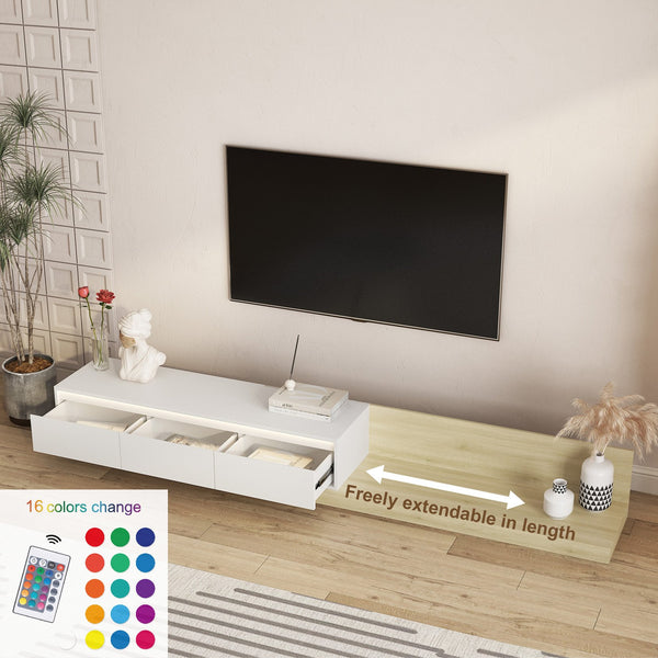 English Elm Modern Low Profile Media Cabinet with Led Lighting and Wood Storage for Living Room W1321P401002