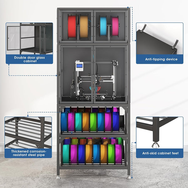 English Elm 3d Printer Cabinet Acrylic Doors Metal Frame Filament Spool Storage Studio Office W3190P305793