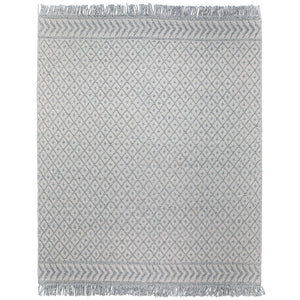 English Elm Millow Handwoven 8x10 Silver Wool Blend Area Rug with Geometric Pattern & Hand-Knotted Fringe B136P188401