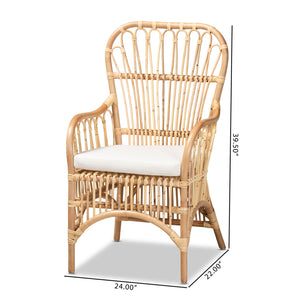 English Elm Modern Handmade Rattan Armchair with Spindle Back and Foam Cushion for Boho Living B2750P470029