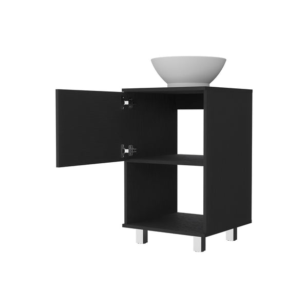 English Elm Malibu Black Single Bathroom Vanity Cabinet with Open Shelf, Particle Board, 12.24" Door, Easy Assemble B128S00071
