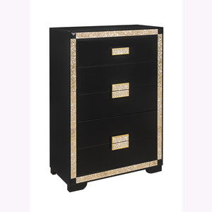 English Elm LIVELY Glam Chest with Gold Accents, Solid Wood & MDF Construction, Glitter Detail, Spacious Drawers Black 37.63 L x 20.25 W x 50 H B201P289717