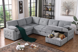 English Elm Multi Functional L Shaped Sectional Sofa with Sleeper and Hidden Storage Chaise Light Gray B2730S00056