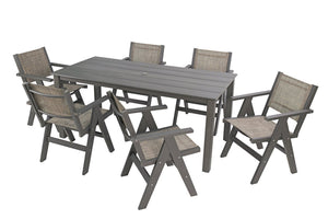 English Elm 68.9-inch Outdoor Rectangular Dining Table Hips Wood Grain Seats Six with Umbrella Hole W2085P364129