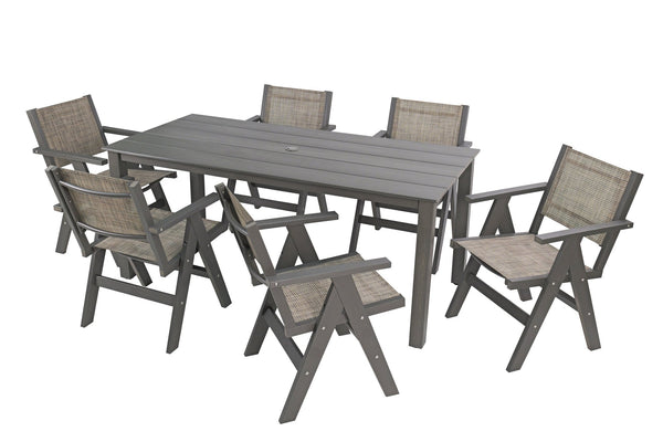 English Elm 68.9-inch Outdoor Rectangular Dining Table Hips Wood Grain Seats Six with Umbrella Hole W2085P364129