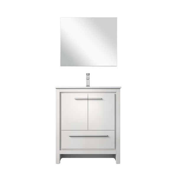 English Elm White Bath Vanity Set With Cultured Marble Top, Chrome Faucet & Coordinating 28" Mirror For Modern Style B2731S02059-GIGA