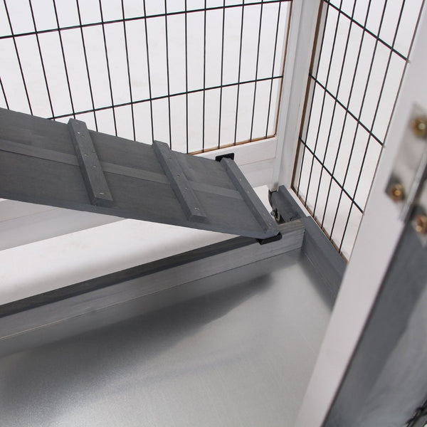 English Elm Pawhut Elevated Wooden Rabbit Hutch With Enclosed Run, Wheels & Removable Tray For Easy Care W2225P200855-GIGA