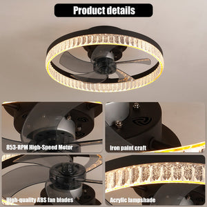 English Elm 20" Brown Ceiling Fan LED Light with Crystal Ring, Silent 21dB, 6 Speeds, Remote Dimmable 3000-6000K W2312P374768