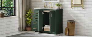 English Elm 36'' Bathroom Vanity with Ceramic Sink Combo, Solid Wood Frame, Soft-Close Drawers and Stylish Retro Groove Design Green N710P291684F