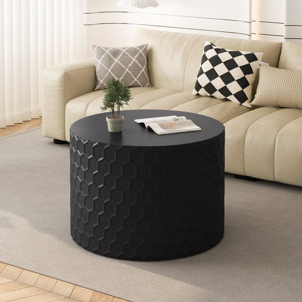 English Elm Stylish Honeycomb Nesting Coffee Tables Set — Modern Round Drum Design, Durable MDF, Space-Saving Pair Black W757P206009