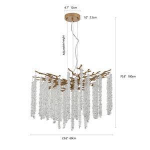 English Elm 24-inch Modern Golden Pendant Light with Crystal Cascade, 8-G9 Sconce Fixture for Living Room Elegance W2312P374973