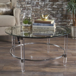 English Elm Christopher Knight Home® - ROUND Glass Tempered Coffee Table with Clear Iron & Acrylic Frame, 36" Round Minimalist Modern Style 61530.00