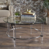 Christopher Knight Home® - Noble House - Elowen Modern Round Tempered Glass Coffee Table with Acrylic and Iron Accents