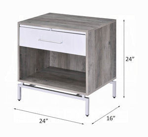 English Elm White Oak Finish Nightstand with Drawers and Open Shelf, 24" W x 16" D x 24" H, Durable Bedside Table Gray,White 21 L x 28 W x 8 H B2741P323125
