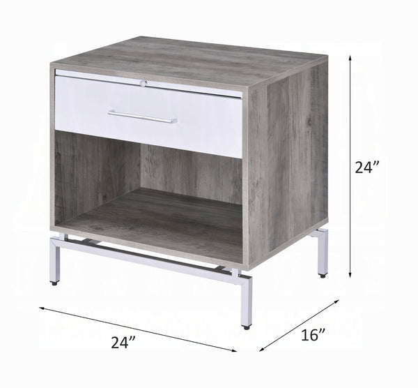 English Elm White Oak Finish Nightstand with Drawers and Open Shelf, 24" W x 16" D x 24" H, Durable Bedside Table Gray,White 21 L x 28 W x 8 H B2741P323125