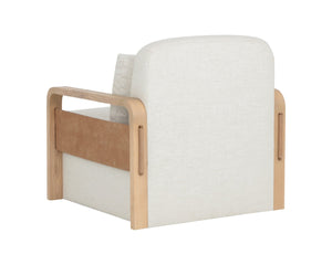 Sunpan OTSO Swivel Lounge Chair - Sculptural Ash Wood with Geralt Linen & Nubuck Leather for Comfort 112679