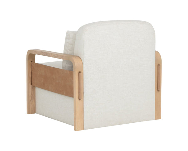 Sunpan OTSO Swivel Lounge Chair - Sculptural Ash Wood with Geralt Linen & Nubuck Leather for Comfort 112679