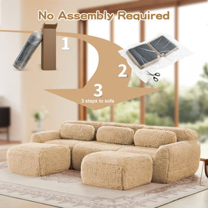 English Elm U-shaped Modular Sectional Sofa Plush Cloud Foam Boneless Build for Home Theater Lounging Light Khaki W714S01569