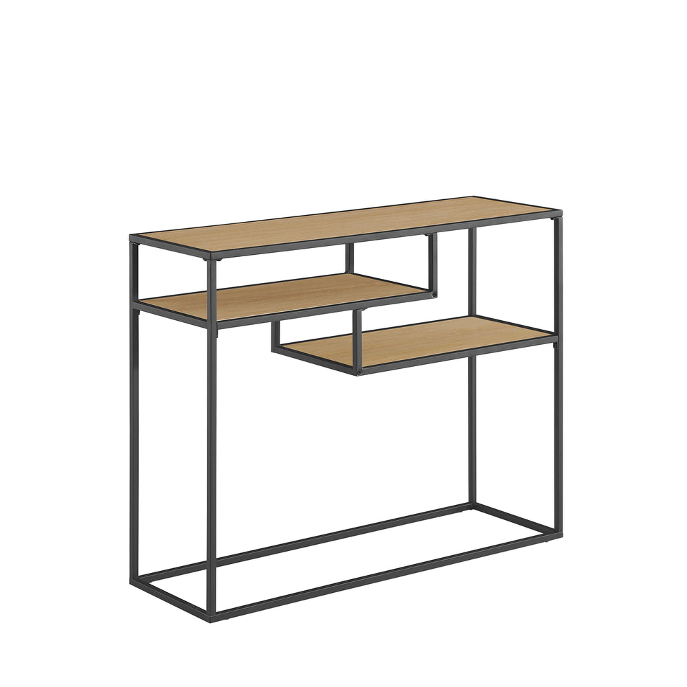 English Elm Walker Edison - Modern Minimal Floating Shelf Entryway Table Coastal Oak — Sleek MDF & Powder-Coated Steel, Warp-Resistant, 2 Display Shelves, Wall-Mount Ready B185P168981