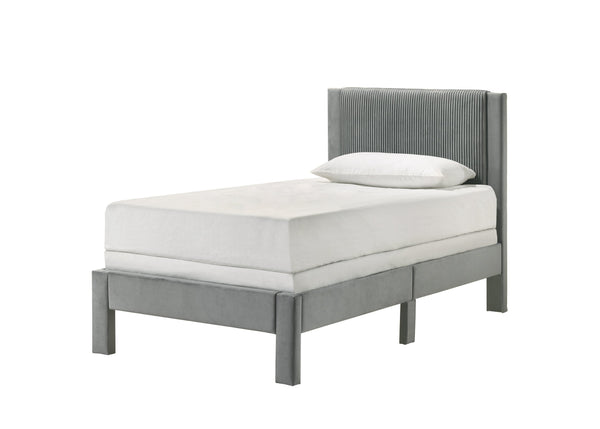 English Elm 1pc Plush Upholstered Headboard Queen Bed with Ribbed Texture, Low-Profile Frame and Sleek Modern Design Light Gray 45.3 L x 27 W x 6.9 H B2741P322604