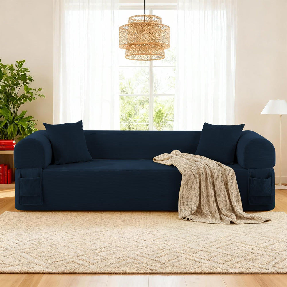 English Elm 3seater Corduroy Cloud Sofa No Assembly Pillow Soft Seating for Apartments and Living Rooms Blue W3396P483188