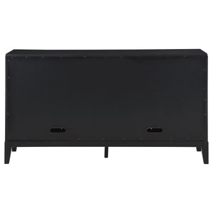 English Elm Mason Luxurious Black 2-Drawer Sideboard with Deep Red Faux Leather Accents, Tufted Detail, Sleek Wood Finish B062P354072