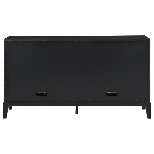 English Elm Mason Luxurious Black 2-Drawer Sideboard with Deep Red Faux Leather Accents, Tufted Detail, Sleek Wood Finish B062P354072