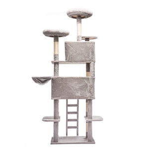 English Elm Large 7 Tier Plush Cat Tree with Dual Condos Hammock Sisal Posts for Multi Cat Homes Gray W1578P447623