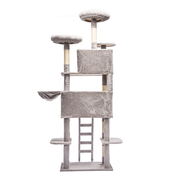 English Elm Large 7 Tier Plush Cat Tree with Dual Condos Hammock Sisal Posts for Multi Cat Homes Gray W1578P447623