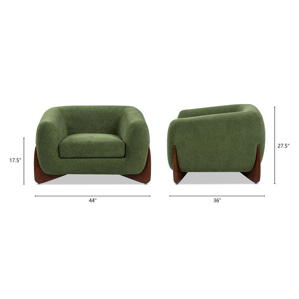 English Elm Jennifer Taylor Home - Alpine 44" Sherpa Arm Chair in Moss Green Teddy Fleece—Deep 24" Seat, Removable Cushion, Oak Legs B2719P280161