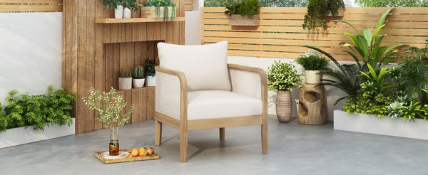 English Elm Christopher Knight Home® - Outdoor Acacia Wood Club Chair with Weatherproof Textilene, Plush Removable Cushion, 400lb Capacity, Light Teak Beige Finish WF532233BGE