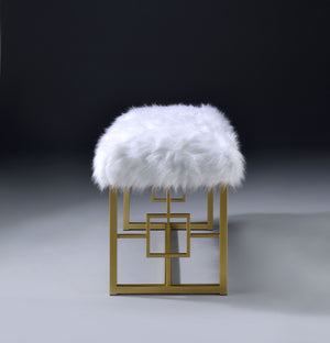 English Elm Bagley Plush Faux Fur Bench with Sleek Metallic Tapered Legs, 300lb Capacity, Modern Accent Seat Gold,White 41 L x 19 W x 9 H B2726P278575