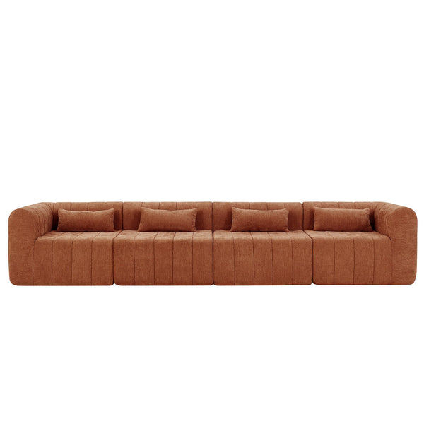 English Elm 145.5 Inch 4 Piece Modular Sectional Sofa Polyester Low Profile Living Room Couch Orange Multi N767P346281O