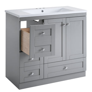 English Elm 36 Inch Shaker Bathroom Vanity with Resin Sink Four Soft Close Drawers Mdf Cabinet Gray N729P000028E