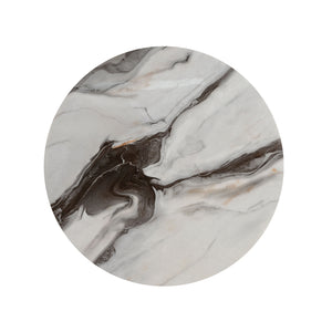 English Elm Contemporary Round End Table With Marble Top, Gold Rings, And Stylish Wooden Legs For Modern Elegance B2741P395328