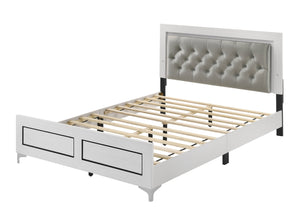 English Elm Grey Queen LED Bed with Padded Headboard, 12-Slat Support & Sturdy Legs for Comfort and Durability B062P215387