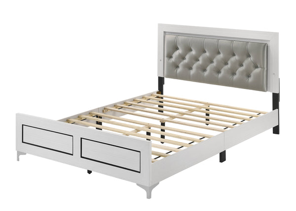 English Elm Grey Queen LED Bed with Padded Headboard, 12-Slat Support & Sturdy Legs for Comfort and Durability B062P215387